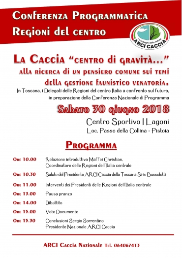 Sabato 30 l&#039;Arci Caccia celebra la Conferenza Programmatica del Centro Italia
