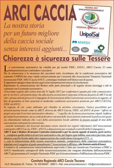 Arci Caccia Toscana: La chiarezza è sicurezza sulle tessere