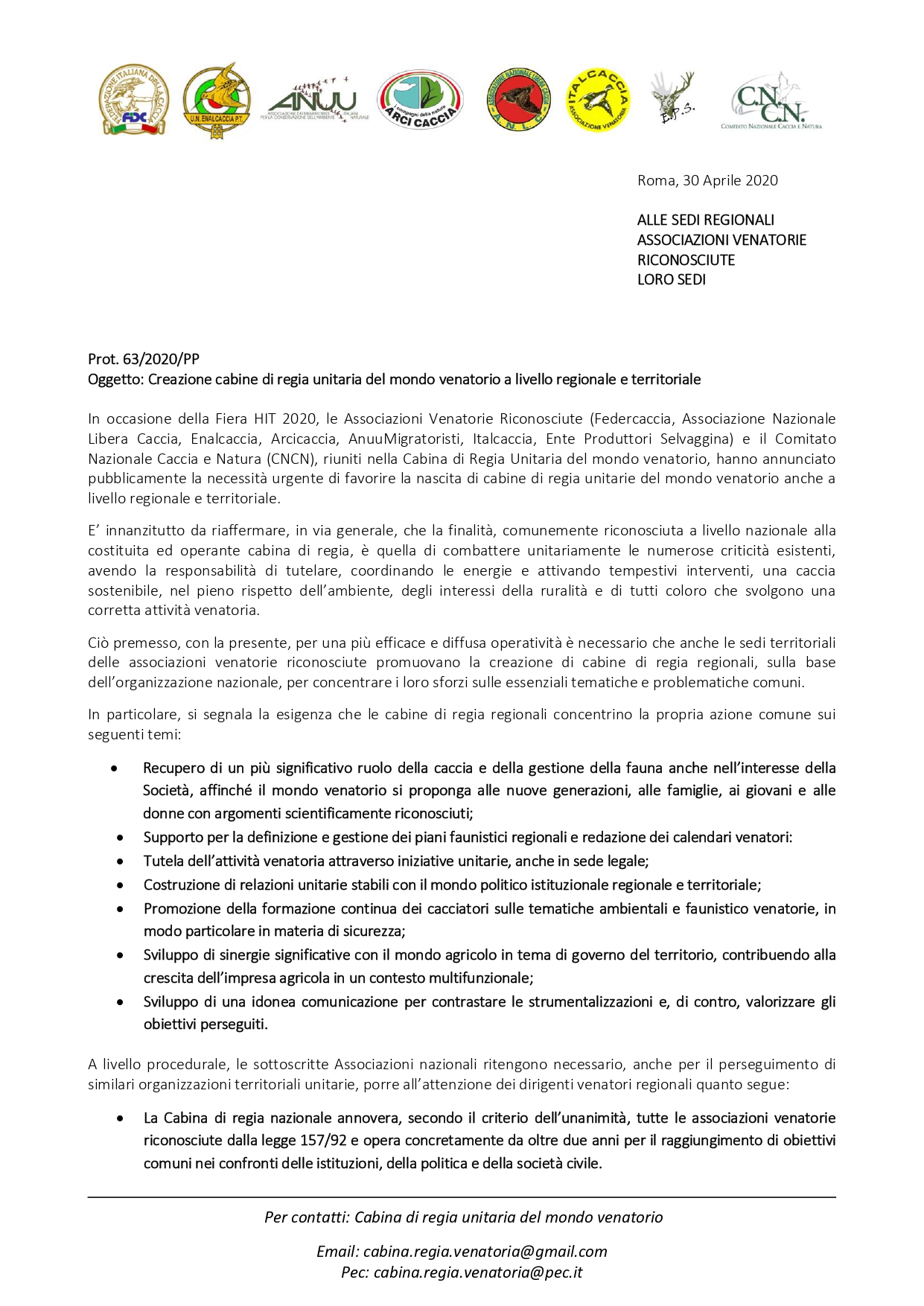 66 Lettera con indicazioni per le sedi territoriali cabine di regia regionali finale page 0001