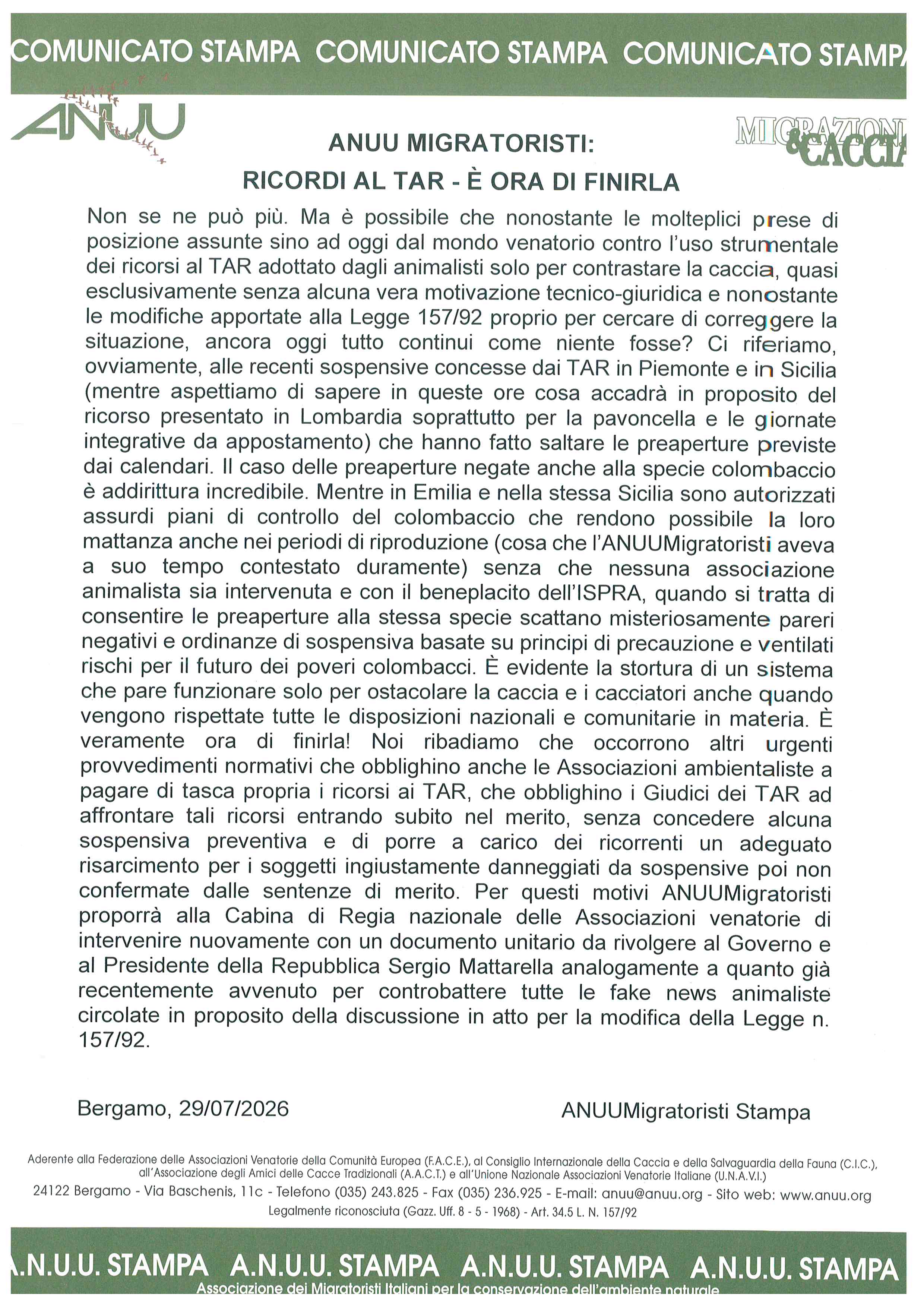 RICORDI AL TAR E ORA DI FINIRLA
