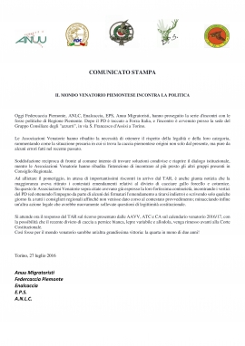 IL MONDO VENATORIO PIEMONTESE INCONTRA LA POLITICA