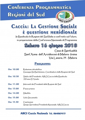 Sabato 16 Arci Caccia celebrerà la conferenza programmatica delle regioni del sud