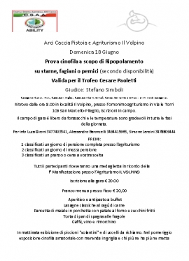 Arci Caccia Pistoia: Domenica 18 giugno prova cinofila a scopo di ripopolamento