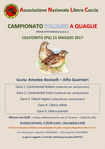 ANLC: CAMPIONATO ITALIANO A QUAGLIE
