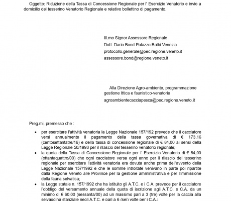In Veneto le Associazioni chiedono che si riduca la tassa regionale e la spedizione a domicilio del Tesserino